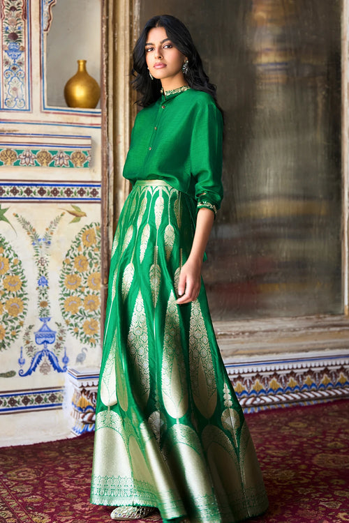Embroidered Motif Textured Emerald Shirt