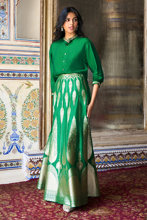 Embroidered Motif Textured Emerald Shirt