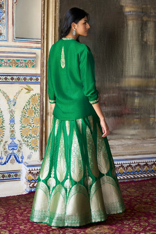 Embroidered Motif Textured Emerald Shirt