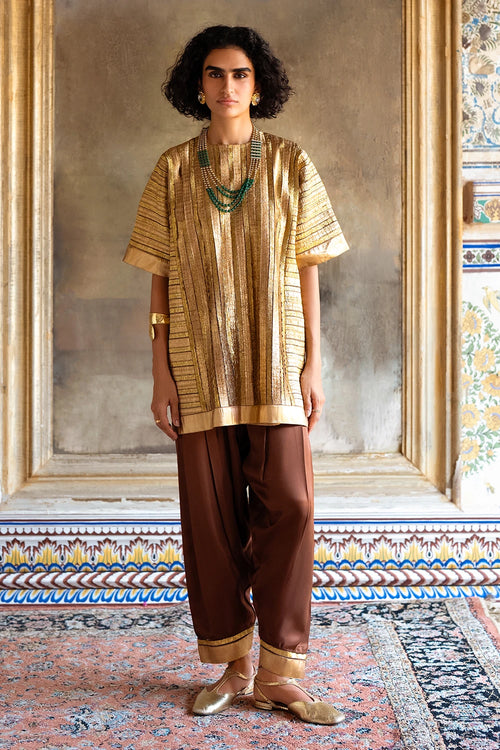Striped Gota Embroidered Boxy Top and Pant Set