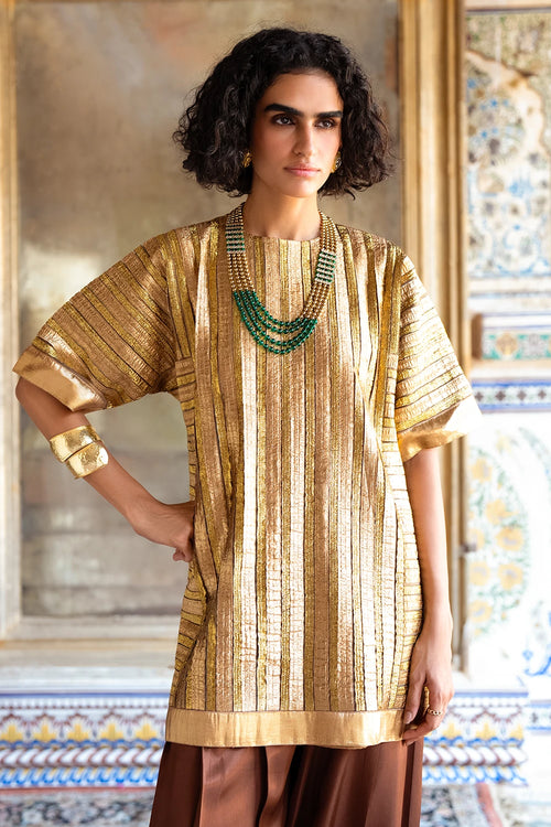 Striped Gota Embroidered Boxy Top and Pant Set