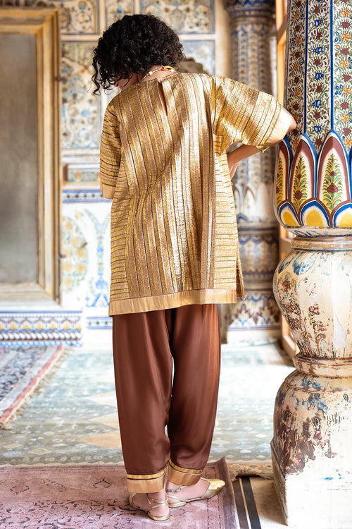 Striped Gota Embroidered Boxy Top and Pant Set
