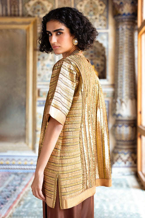 Striped Gota Embroidered Boxy Top and Pant Set