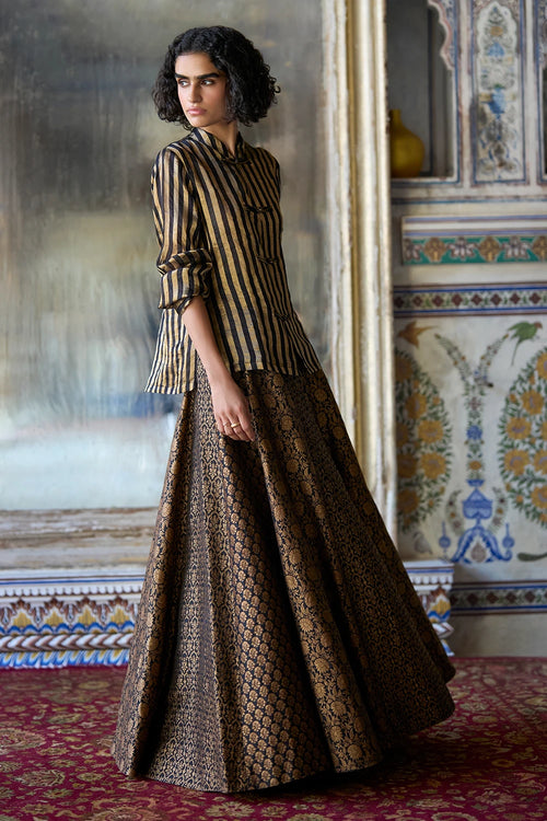 Benares Brocade Flared Skirt