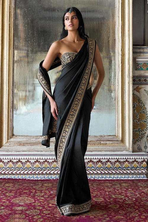 Metallic Thread Embroidered Bralette and Sari Drape Skirt Set