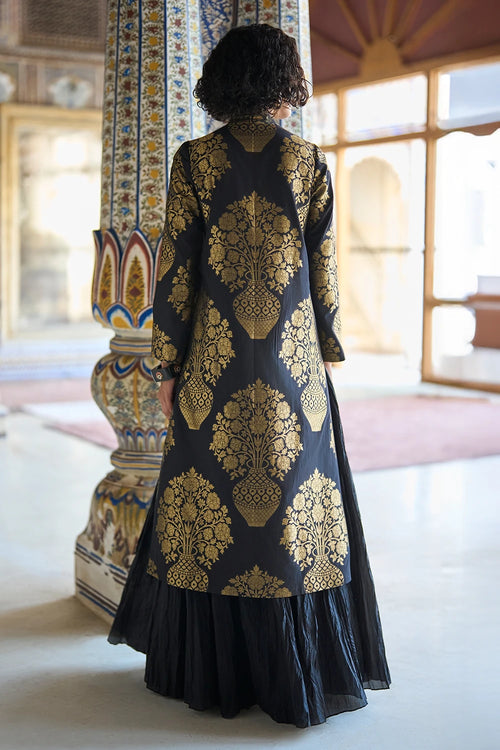 Benares Silk Brocade Jacket and Crushed Crinkle Maxi Skirt