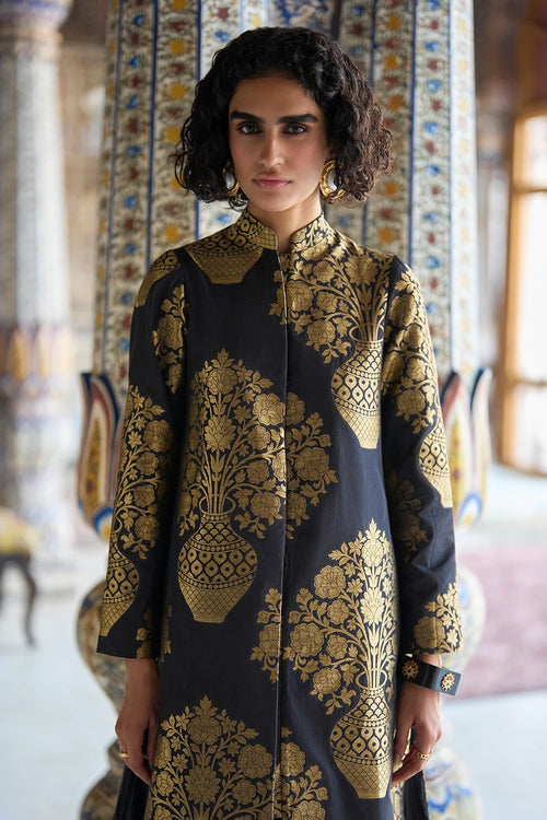 Benares Silk Brocade Jacket and Crushed Crinkle Maxi Skirt