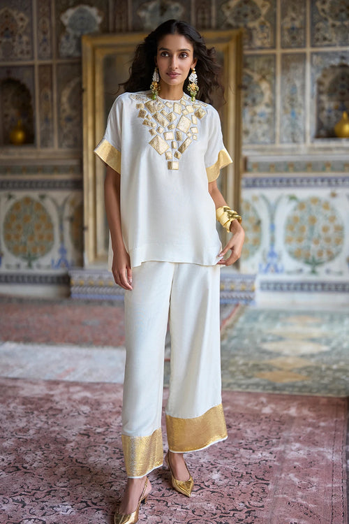 Gota Ribbon Appliqué Straight Pant