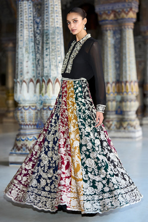 Metallic Thread Embroidered Flared Skirt