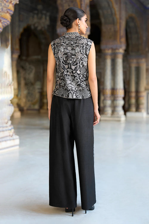 Metallic Thread Embroidered Straight-Cut Pant