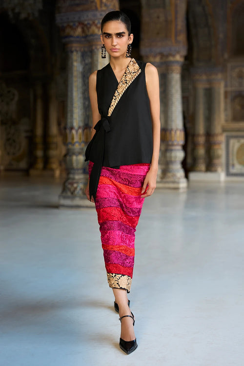 Embroidered Striped Straight Cut Skirt