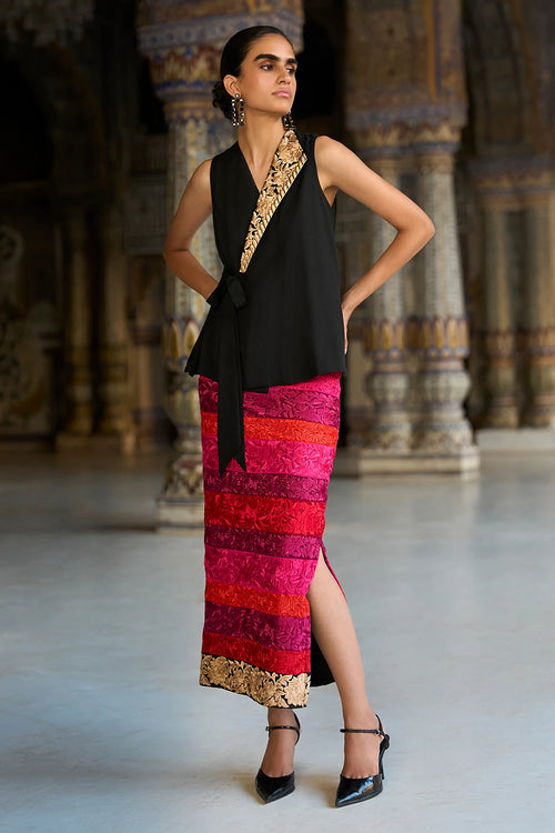 Embroidered Striped Straight Cut Skirt