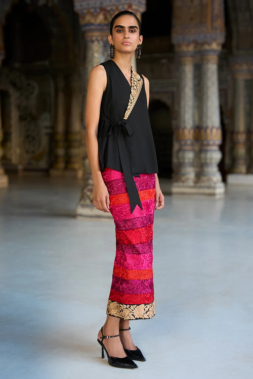 Embroidered Striped Straight Cut Skirt