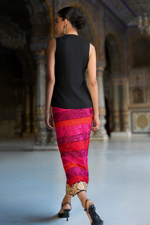 Embroidered Striped Straight Cut Skirt