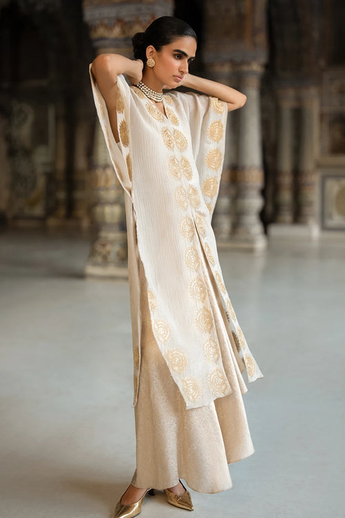Crushed Tissue Embroidered Motif Kaftan Top