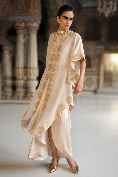 Crushed Tissue Embroidered Motif Kaftan Top