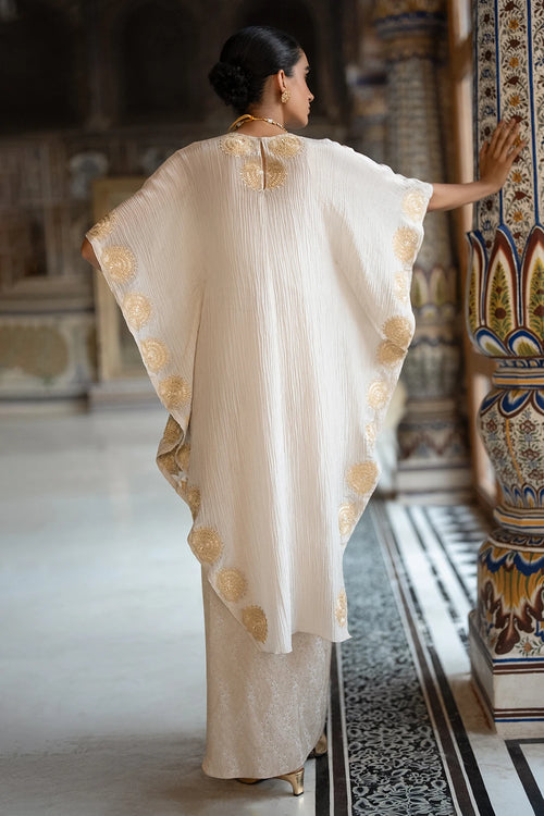 Crushed Tissue Embroidered Motif Kaftan Top