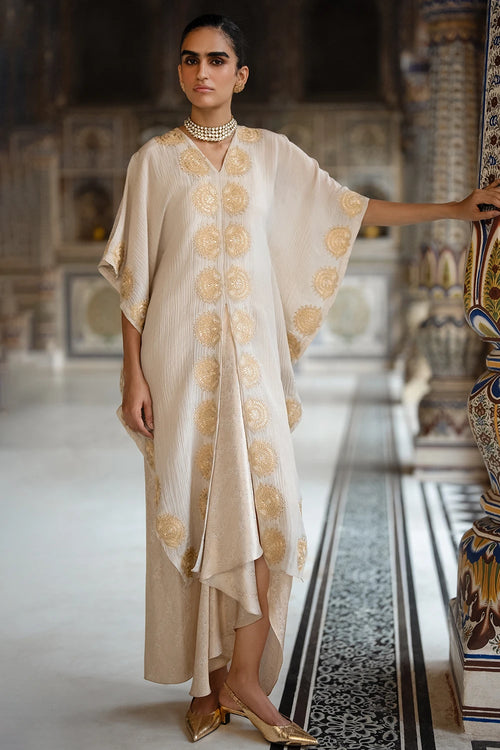 Crushed Tissue Embroidered Motif Kaftan Top