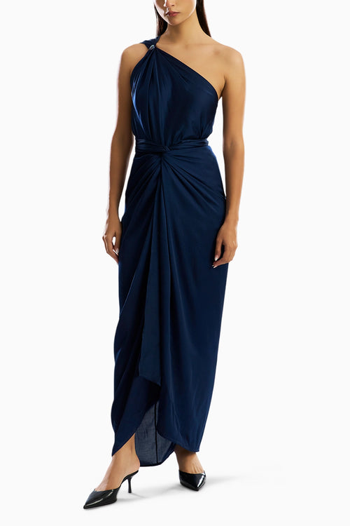 Deep Water Drape Sarong Dress in Navy