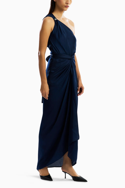 Deep Water Drape Sarong Dress in Navy