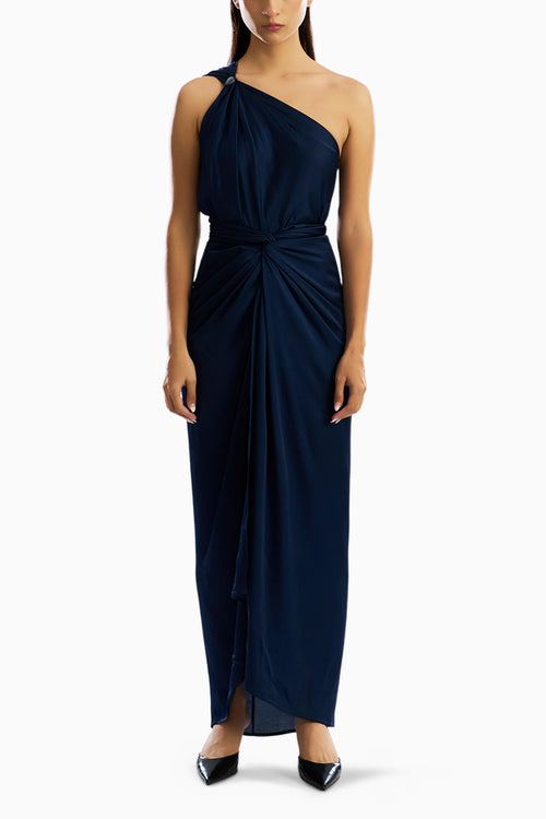 Deep Water Drape Sarong Dress in Navy