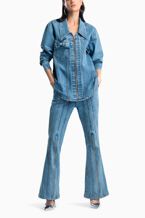 Blue Acid Wash Denim Acid Wash Co-ord Set With Bow