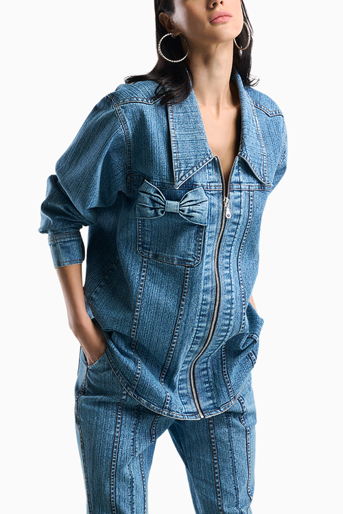Blue Acid Wash Denim Acid Wash Co-ord Set With Bow