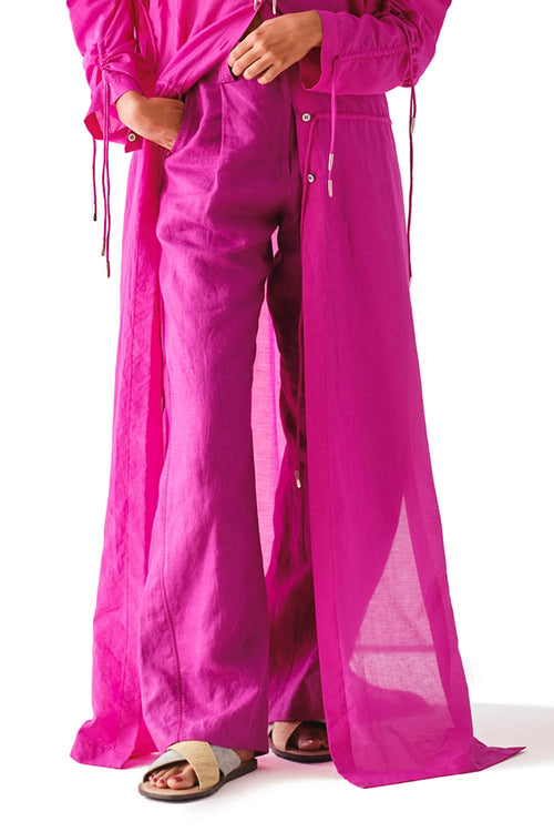 Diti Linen Curved Leg Pleated Pants