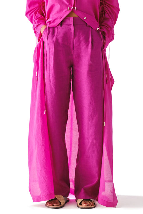 Diti Linen Curved Leg Pleated Pants