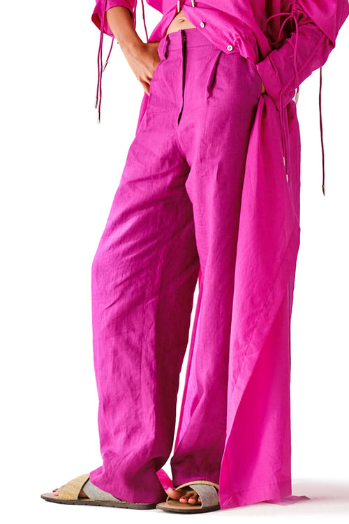 Diti Linen Curved Leg Pleated Pants