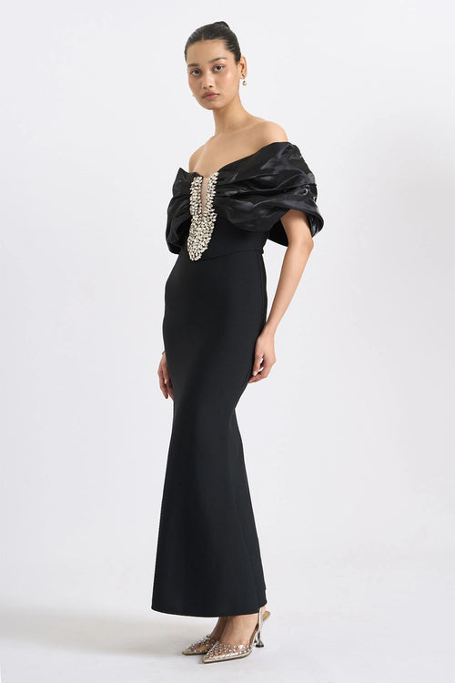 Embellished Black Column Gown