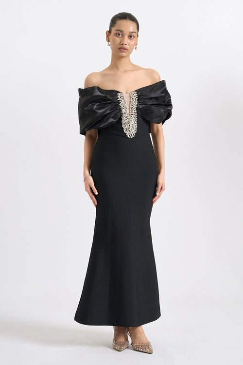 Embellished Black Column Gown