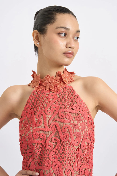 Coral Lace Shift Midi