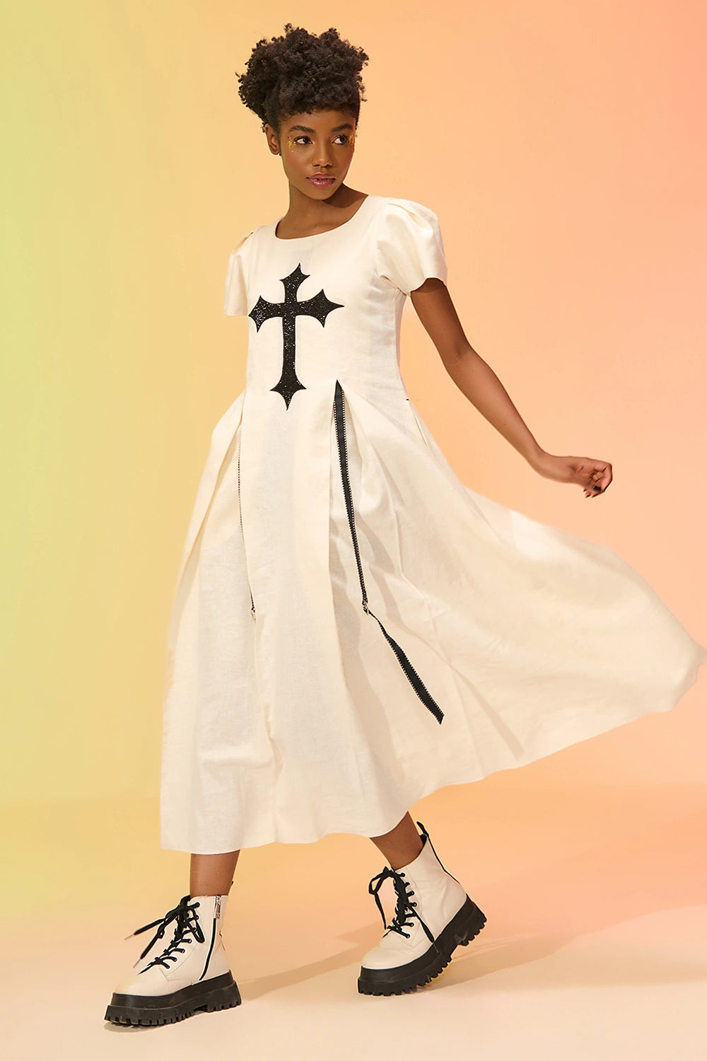 Dolores Off-White Pleated Long Dress