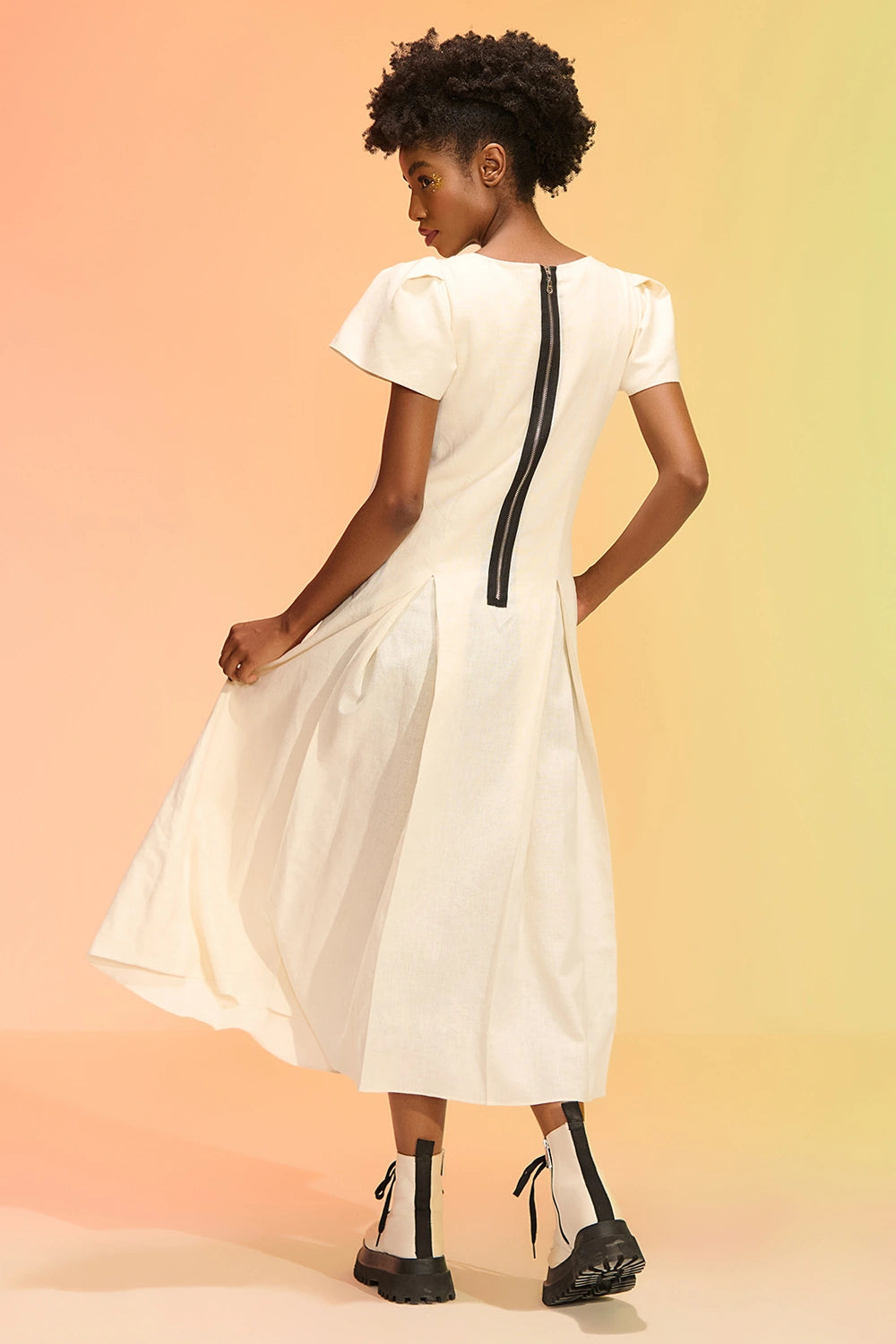 Dolores Off-White Pleated Long Dress