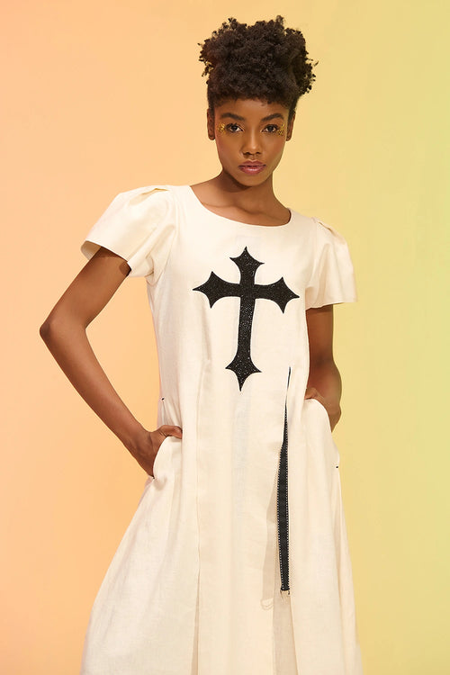 Dolores Off-White Pleated Long Dress