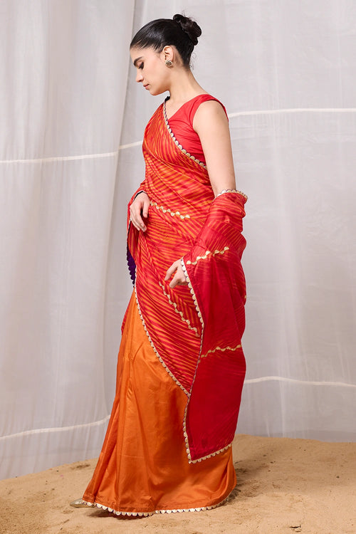 Orange Red Dor Saree