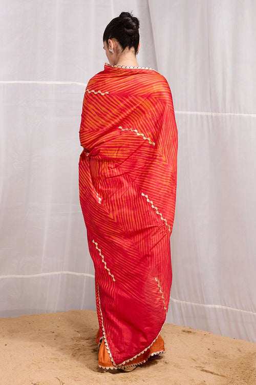Orange Red Dor Saree