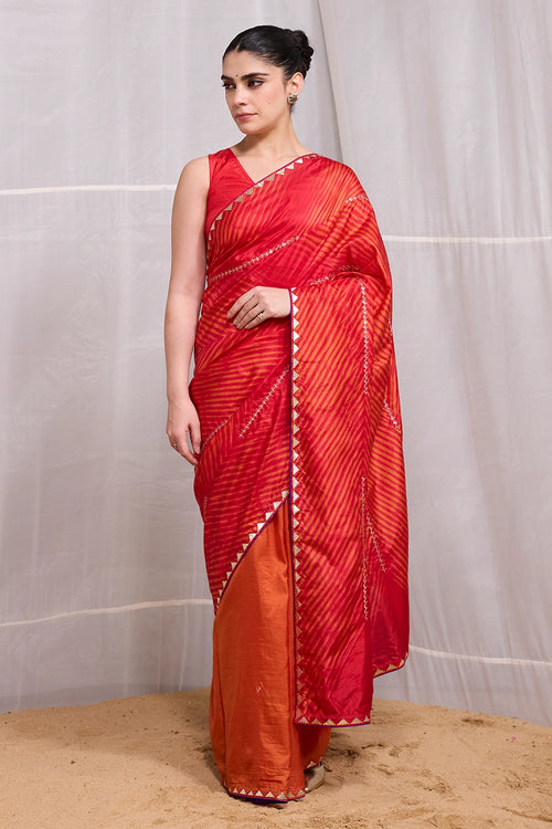 Orange Red Dori Saree