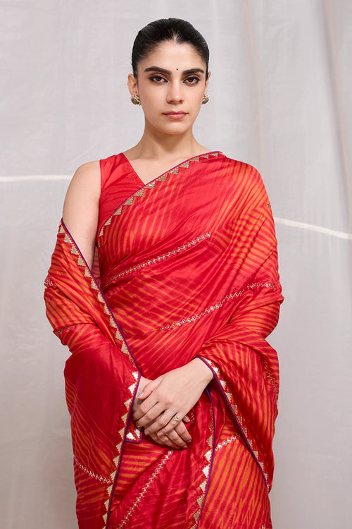 Orange Red Dori Saree