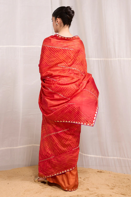 Orange Red Dori Saree