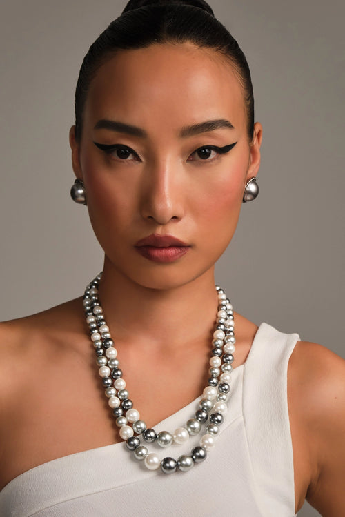 Double Silver Mixed Graded Pearl Necklace