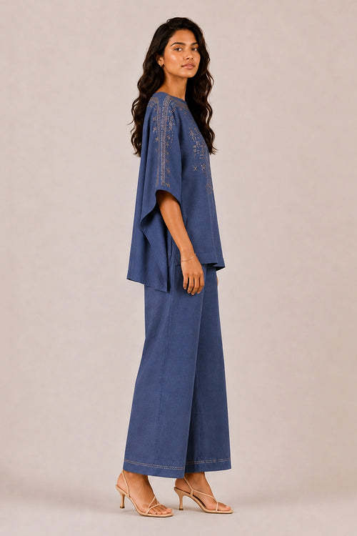 Denim Drops Of Gold Roomal Co-ord Set