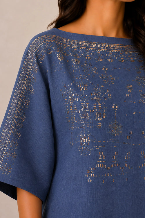 Denim Drops Of Gold Roomal Co-ord Set