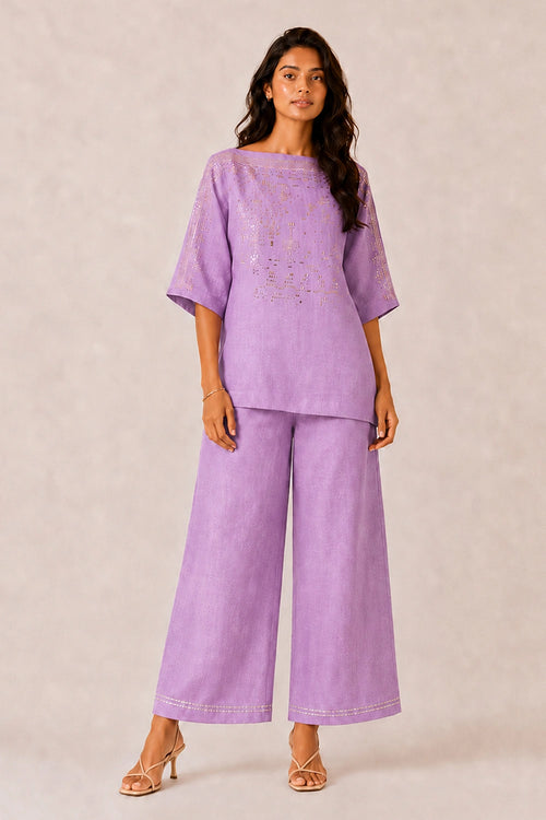 Lavender Drops Of Gold Roomal Co-ord Set