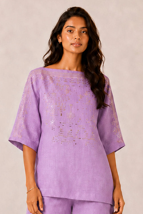 Lavender Drops Of Gold Roomal Co-ord Set