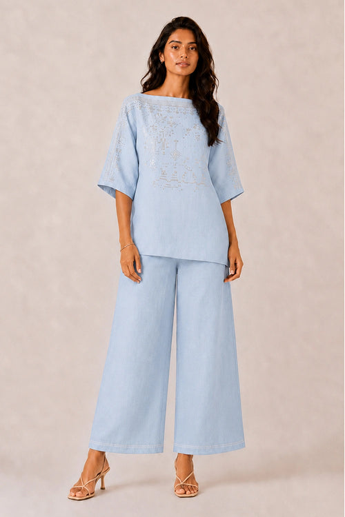 Turquoise Drops Of Gold Roomal Co-ord Set