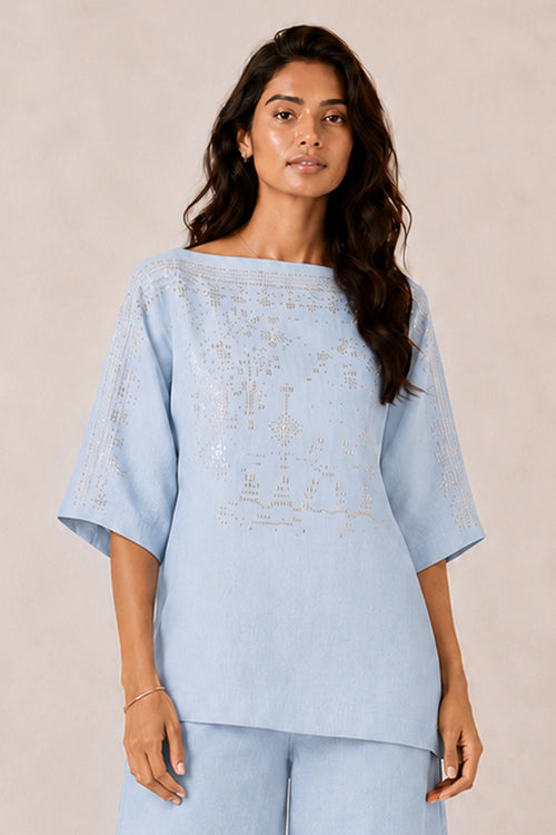 Turquoise Drops Of Gold Roomal Co-ord Set