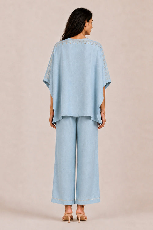 Turquoise Drops Of Gold Roomal Co-ord Set