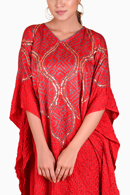 Red Wave Sequence Kaftan